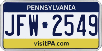 PA license plate JFW2549