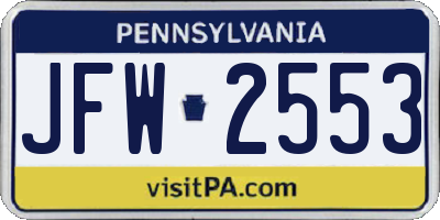 PA license plate JFW2553