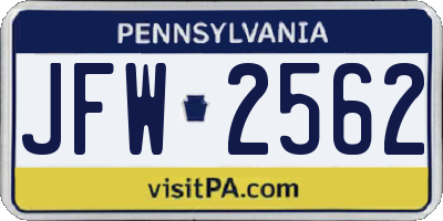 PA license plate JFW2562
