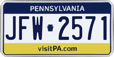 PA license plate JFW2571