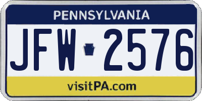 PA license plate JFW2576