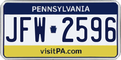 PA license plate JFW2596