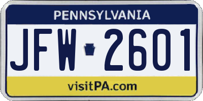 PA license plate JFW2601