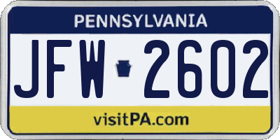 PA license plate JFW2602