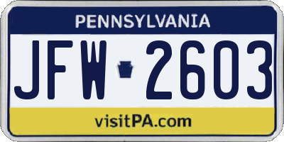 PA license plate JFW2603