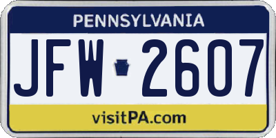 PA license plate JFW2607