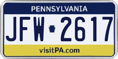 PA license plate JFW2617
