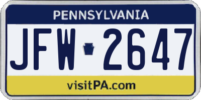 PA license plate JFW2647