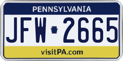 PA license plate JFW2665