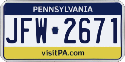 PA license plate JFW2671