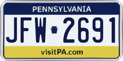 PA license plate JFW2691