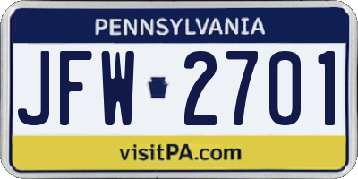 PA license plate JFW2701