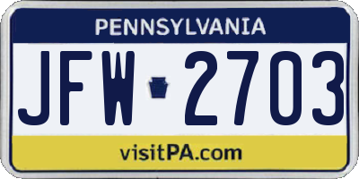 PA license plate JFW2703