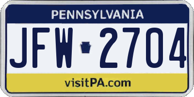 PA license plate JFW2704