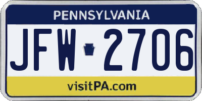 PA license plate JFW2706