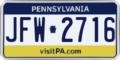 PA license plate JFW2716