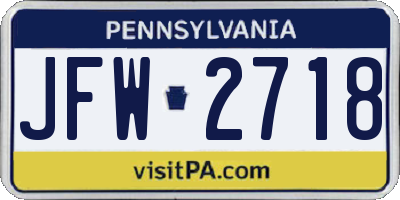 PA license plate JFW2718