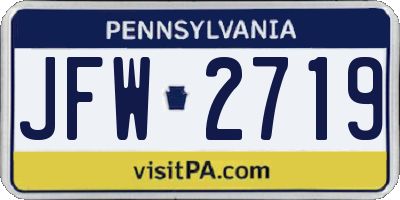 PA license plate JFW2719