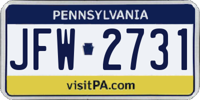 PA license plate JFW2731