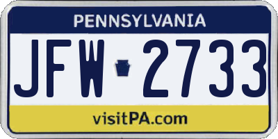 PA license plate JFW2733