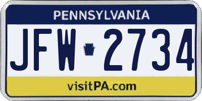 PA license plate JFW2734