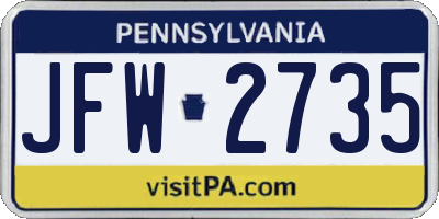 PA license plate JFW2735