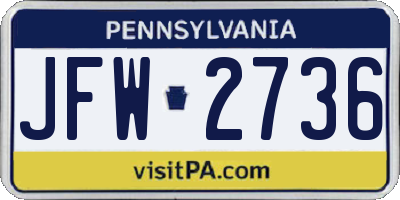 PA license plate JFW2736