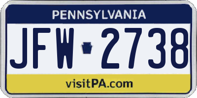 PA license plate JFW2738