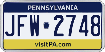PA license plate JFW2748