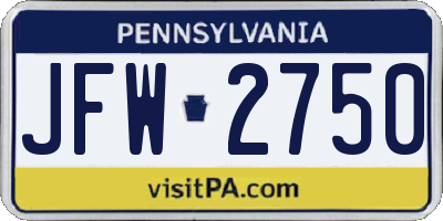 PA license plate JFW2750
