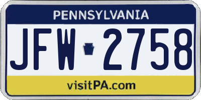 PA license plate JFW2758