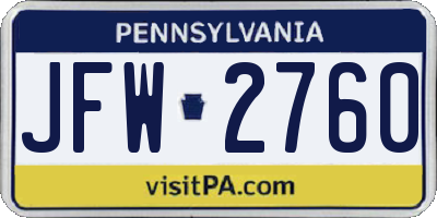 PA license plate JFW2760
