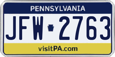 PA license plate JFW2763