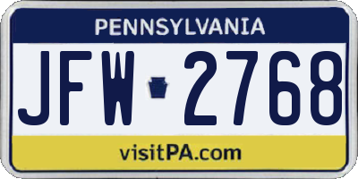 PA license plate JFW2768