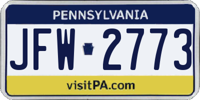 PA license plate JFW2773