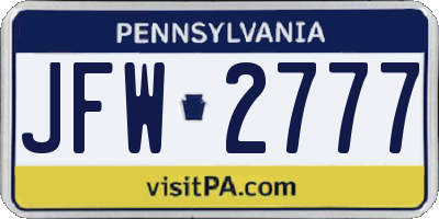 PA license plate JFW2777