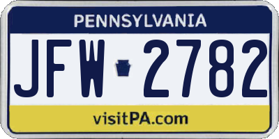 PA license plate JFW2782
