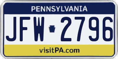 PA license plate JFW2796