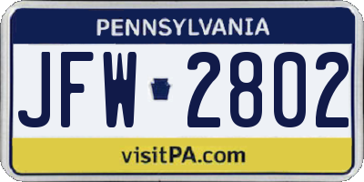 PA license plate JFW2802