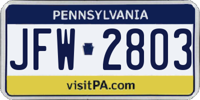 PA license plate JFW2803