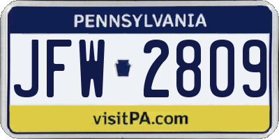 PA license plate JFW2809