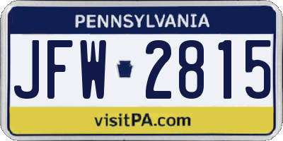 PA license plate JFW2815
