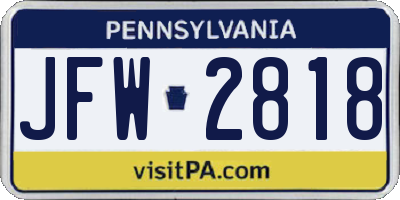 PA license plate JFW2818