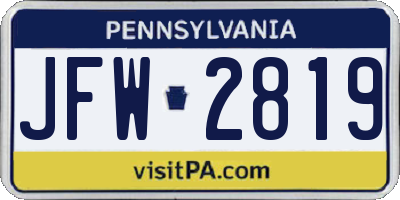 PA license plate JFW2819