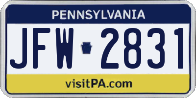 PA license plate JFW2831