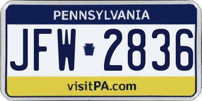PA license plate JFW2836