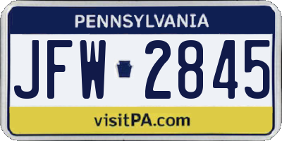PA license plate JFW2845
