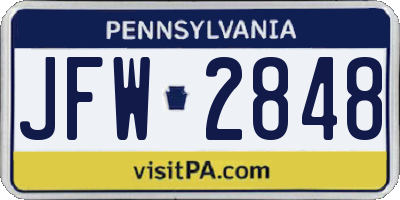 PA license plate JFW2848