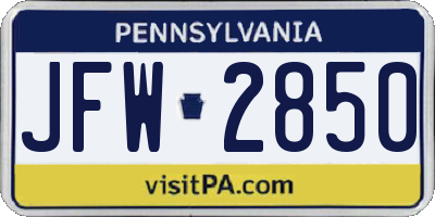 PA license plate JFW2850