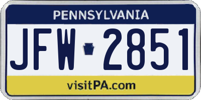 PA license plate JFW2851
